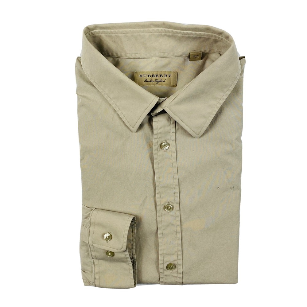 Burberry Mens Tan Cotton Long Sleeve Button Front Shirt Size 18/45 Modern Fit